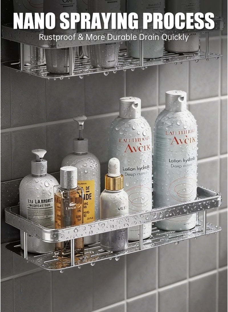 WinHolder Shower Caddy Shelf【Thickened Upgraded Version】, Adhesive Silver Bathroom Shower Rack, No Drilling Wall Mounted Shower Organizer, Rustproof Basket for Bathroom, Toilet, Kitchen (2 Pack) - Image 2